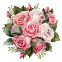 AI generated Bouquet of Pink Roses with Green Leaves. AI Generated Image png