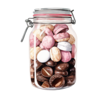 AI generated Jar Filled with Pink and Brown Candies. AI Generated Image png