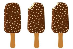 ice cream in chocolate glaze on stick stock vector illustration isolated on white background