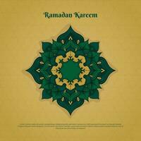 Green mandala in hand drawn design with gradient yellow background for ramadan kareem campaign vector
