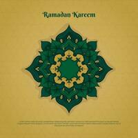 Green mandala in hand drawn design with gradient yellow background for ramadan kareem campaign vector