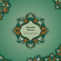Hand drawn mandala design in green orange design with gradient green background design vector