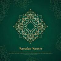 Gold mandala design with ornament in green background for ramadan kareem campaign vector