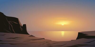 Beautiful minimal sunrise landscape with rock and cliff in seaside vector