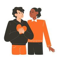 A couple of young men are hugging on Valentine's Day vector
