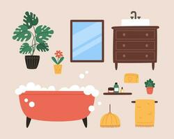 un colección de mueble y decoración artículos para un acogedor interior para el baño vector