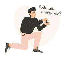 A man gets down on one knee and marriage proposals vector