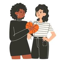 A couple of young women are hugging on Valentine's Day vector