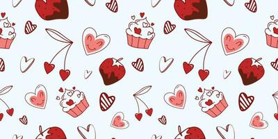 Seamless pattern for Valentine's Day with heart and love elements on a white background. Vector doodle theme set, romance for cards, banners, flyers, invitation, blog, wrapping paper, prints.