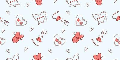 Seamless pattern for Valentine's Day with heart and love elements on a white background. Vector doodle theme set, romance for cards, banners, flyers, invitation, blog, wrapping paper, prints.