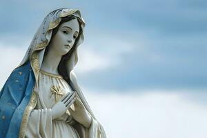 AI generated Our lady of grace, blessed Virgin Mary against background of sky with clouds photo
