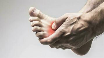 AI generated Inflammation at the foot. Concept of foot pain. photo