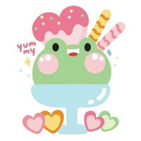 Cute frog ice cream with heart on white background.Pastel color.Sweet and dessert.Reptile animal character cartoon design.Kawaii.Vector.Illustration. vector