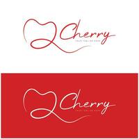 Fresh cherry fruit logo with minimalist leaf line art style. for fruit shop, cherry farm, cake, business, vector