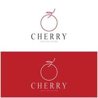 Fresh cherry fruit logo with minimalist leaf line art style. for fruit shop, cherry farm, cake, business, vector