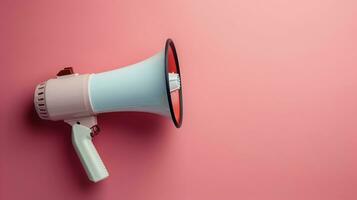 AI generated Megaphone or hand speaker isolated on pink background with copy space photo