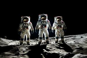 AI generated Adventure of three spacemen or astronauts on Mars. photo