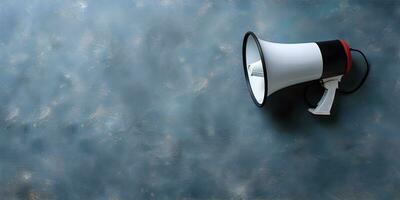 AI generated Megaphone or hand speaker isolated on concrete background with copy space photo