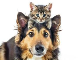 AI generated Portrait of a cute cat on the adorable pet dog. Concept of national pet day. photo