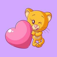 Cute lioness carrying heart vector