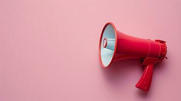 AI generated Megaphone or hand speaker isolated on pink background with copy space photo