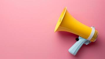 AI generated Megaphone or hand speaker isolated on pink background with copy space photo