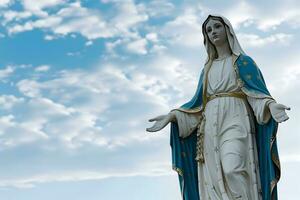 AI generated Our lady of grace, blessed Virgin Mary against background of sky with clouds photo