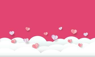 valentine day, hearts and clouds in the sky , paper art style vector