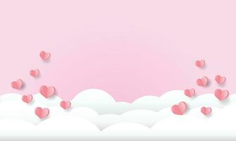 valentine day, hearts and clouds in the sky , paper art style vector