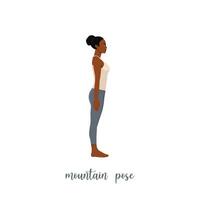 mujer haciendo tadasana o montaña pose. lado vista. vector