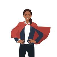 Super Business Woman office manager in superhero costume, Business woman hands on hip. vector