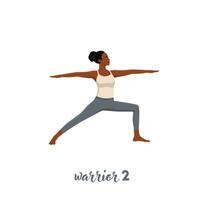 Woman doing warrior II pose virabhadrasana II exercise. vector