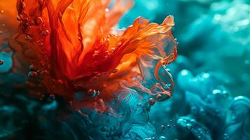 AI generated Colorful abstract bokeh background. Texture wallpaper with glossy details in gold, blue, red and dark colors. Header for websites, promotion, advertisement or product presentation. photo