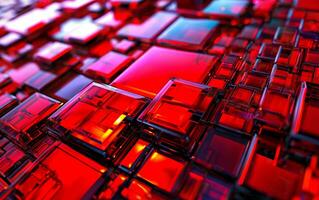 AI generated Futuristic abstract wallpaper with nano neon crystal squares in vivid red and yellow colors. Business background technology presentation concept. photo