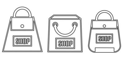 compras bolso icono negro línea diseño. valores vector ilustración.