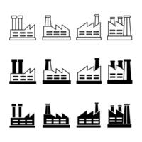 Factory icon illustration collection. Black and white design icon for business. Stock vector. vector
