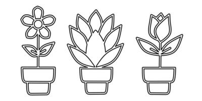 Flower in pots icon black line design. Stock vector illustration.