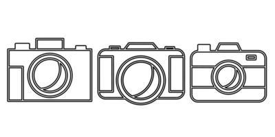 Camera icon black line design. Stock vector illustration.