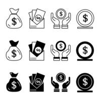 Money icon illustration collection. Black and white design icon for business. Stock vector. vector
