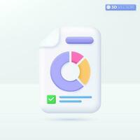 Document and circle graph icon symbols. Project task management, financial success, business concept. 3D vector isolated illustration design. Cartoon pastel Minimal style. For design ux, ui, print ad.