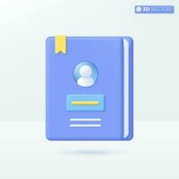 Personal Book or Privacy Diary icon symbol. Textbook, e-book, magazine, Education concept. 3D vector isolated illustration design. Cartoon pastel Minimal style. Can used for design ux, ui, print ad.