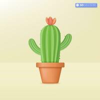 Green cactus in clay pot icon symbols. Ornamental plant for home and office decoration concept. 3D vector isolated illustration design. Cartoon pastel Minimal style. Used for design ux, ui, print ad.