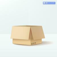 Realistic cardboard box icon symbols. Blank white cube product packaging paper cardboard box, carton packaging box mockup. 3D vector isolated illustration design. Cartoon pastel Minimal style.