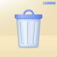 Realistic trash bin icon symbol. garbage or junk, Ecology, environment, Trashcan or dustbin, zero waste, recycling concept. 3D vector isolated illustration design. Cartoon pastel Minimal style.