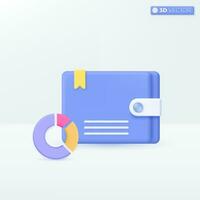 Wallet and pie chart icon symbols. purse, pouch, investment, finance, money cashback concept. 3D vector isolated illustration design. Cartoon pastel Minimal style. You can used for ux, ui, print ad.