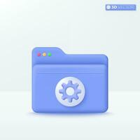 Folder with cogwheel icon symbol. Information online portfolio presentation, comfortable searching, Stored data, File management concept. 3D vector isolated illustration, Cartoon pastel Minimal style.