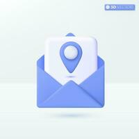 Envelope with location icon symbol. pinpoint, invitation card, tourist, map, address, interface, navigation, tourist destination concept. 3D vector isolated illustration. Cartoon pastel Minimal style.