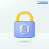 Lock by Fingerprint icon symbol. Antivirus, Encryption, Scan biometric identity authorized, Privacy cyber protection, security concept. 3D vector isolated illustration, Cartoon pastel Minimal style.