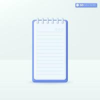 Vertical notebook icon. Journalist writes for newspapers or news websites to be broadcast concept. 3D vector isolated illustration design. Cartoon pastel Minimal style. For design ux, ui, print ad.