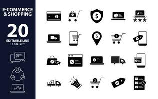 Streamlined e-commerce experience a distinctive set of minimal black fill web icons for online shopping and efficient delivery comprehensive fill icons collection in simple vector